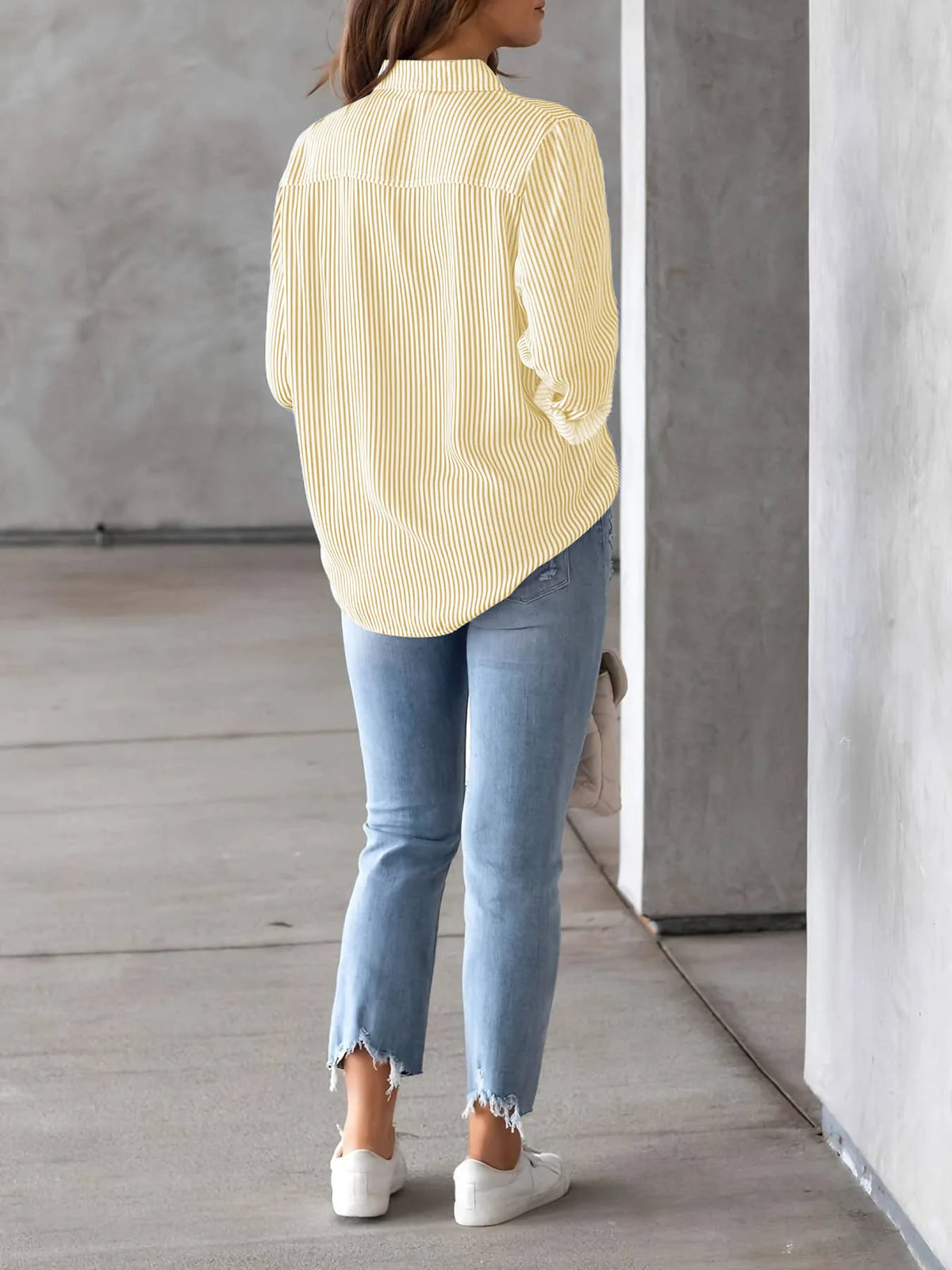 Women Long Sleeve Striped Loose Shirt Office Lady Elegant Turn Down Collar Harajuku Blouse Casual Lapel Tops Female Clothes