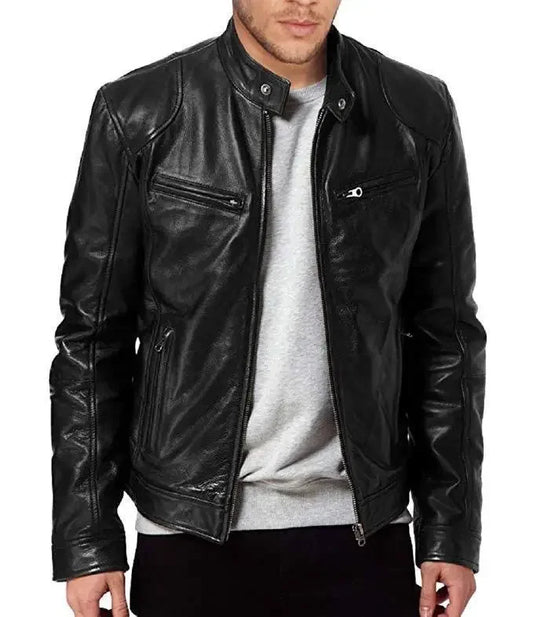 Men's Loose-Fit Faux-Leather Biker Jacket