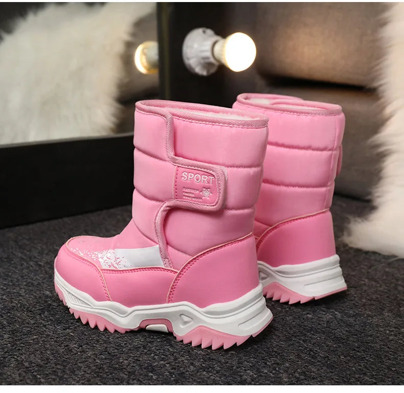 2025 New Winter Children Snow Boots Waterproof Warm Fur Rubber Sole Non-slip Fashion Girls Boys Boots EU 26-37