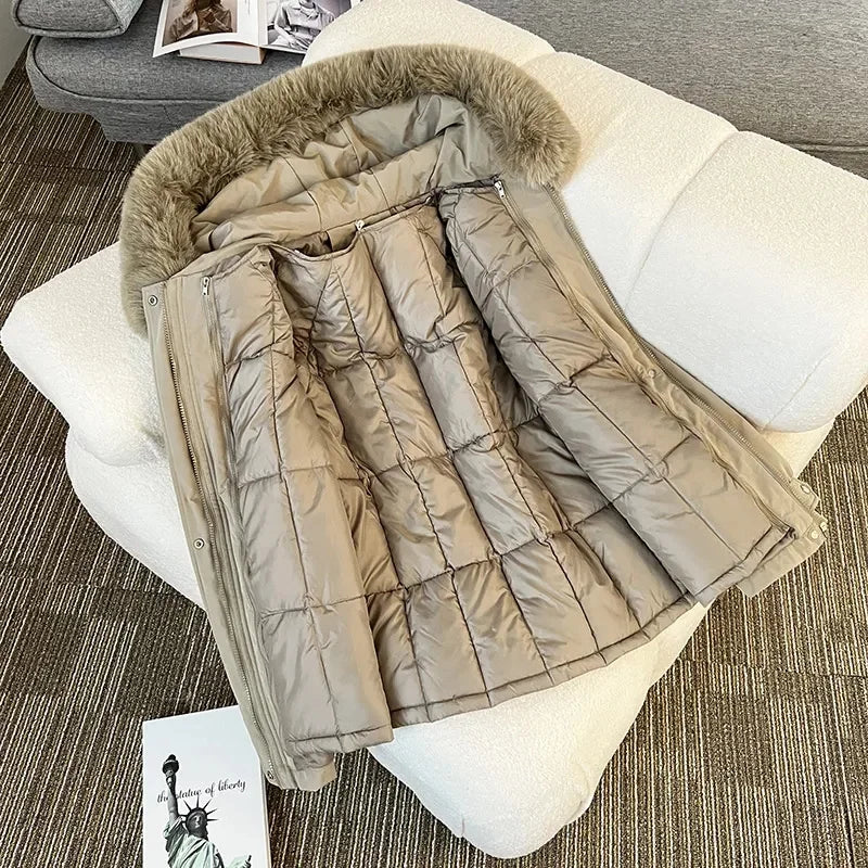 Streetwear Winter Short Parkas Women's Detachable Liner Cotton-padded Jackets Fur Collar Hooded Coats Lady Outerwear 3 Ways Wear