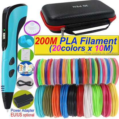 Penna 3D per bambini – Display LCD, velocità regolabile e kit con filamento PLA e custodia
