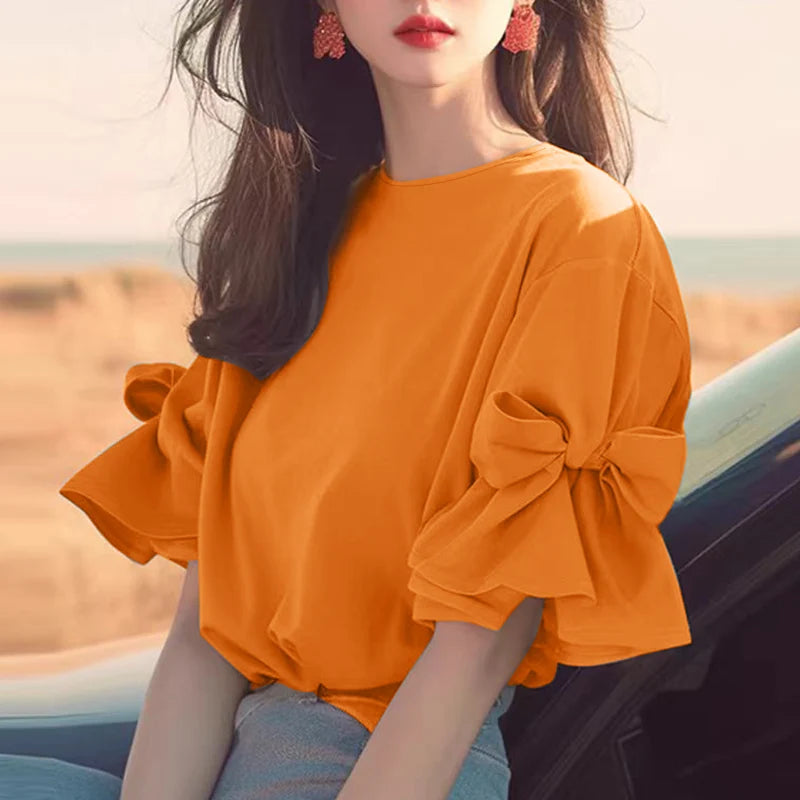 Ruffle Bow-Tie Chiffon Blouse