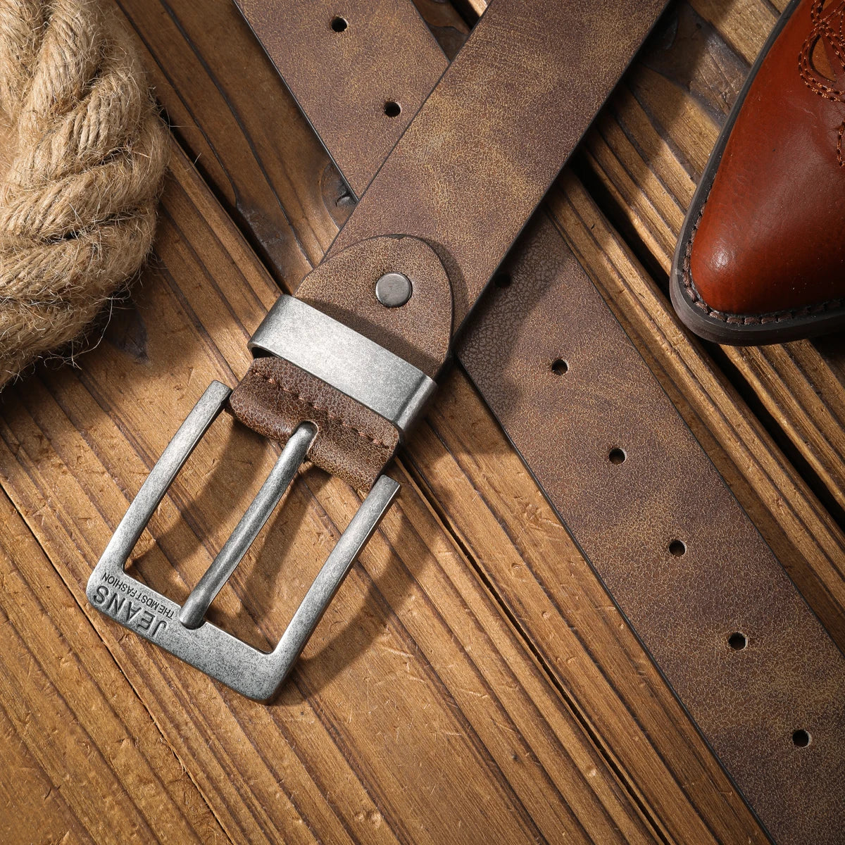 Western Retro Belt – Faux Leather with Metal Buckle, Unisex
