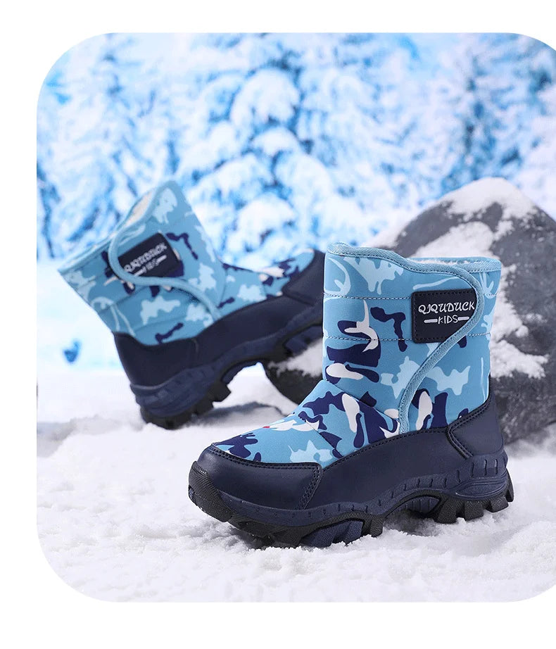 Children Snow Boots Winter Shoes Plush Waterproof Fabric Non-Slip Boys Girls Shoes Rubber Sole Fashion Warm Outdoor Boots New