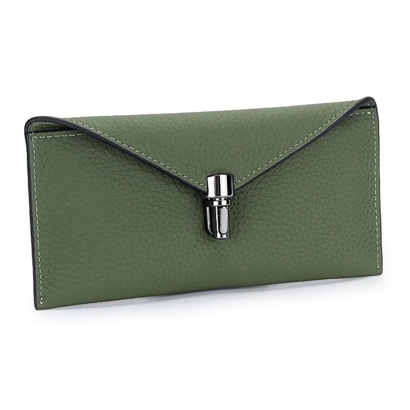 Genuine Leather Envelope Wallet for Women – Slim Long Clutch with Lock Clasp