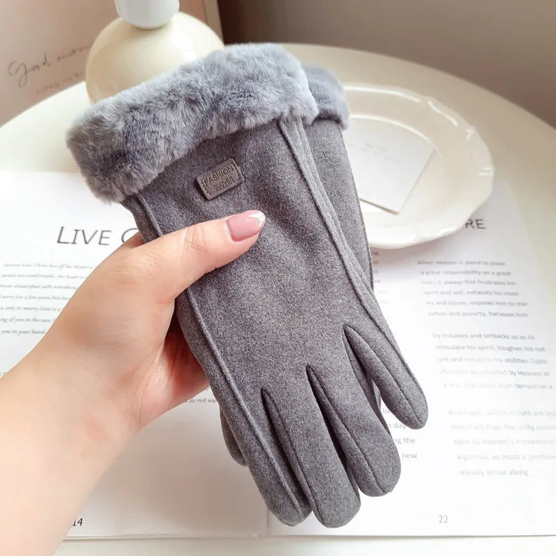 Women's Thick Plush Suede-Feel Touchscreen Gloves