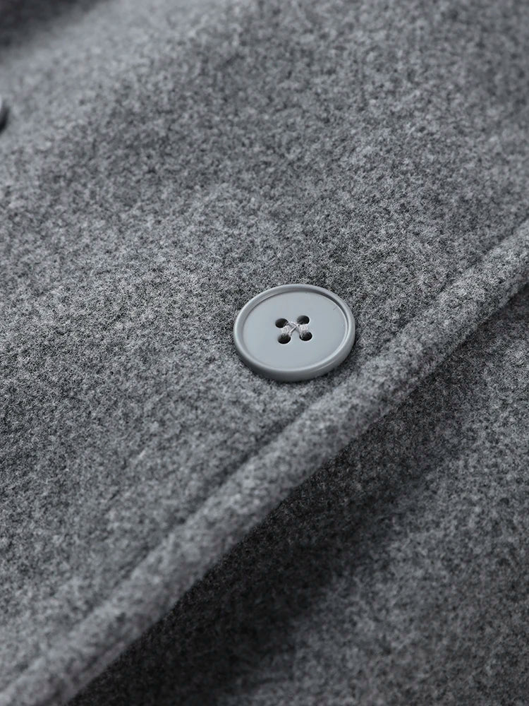 Classic Black High Neck Faux Wool Coats Women Chic Double Breasted Wide Sleeve Pocket Jackets Fall Winter Street Loose Outerwear