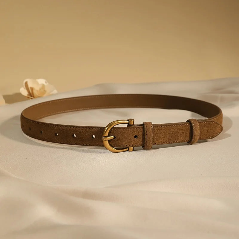 Women's Suede Belt with Gold Horseshoe Buckle