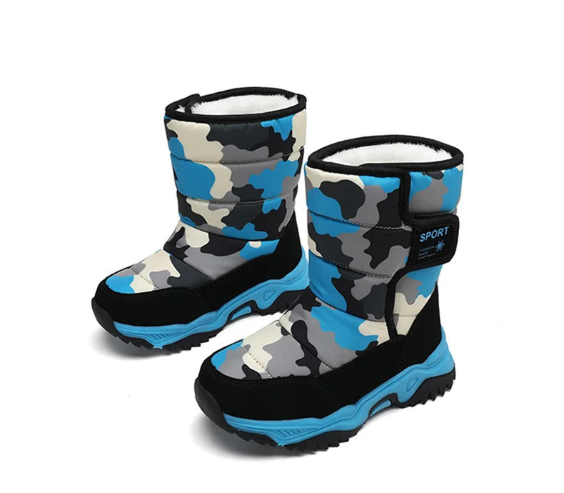 Kids' Plush-Lined Hook-and-Loop Winter Ankle Boots