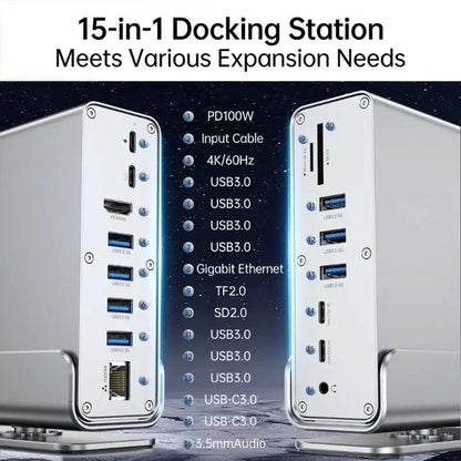 12-in-1 USB-C Hub Docking Station | 4K HDMI, RJ45 Ethernet, PD Charging for MacBook & Laptops