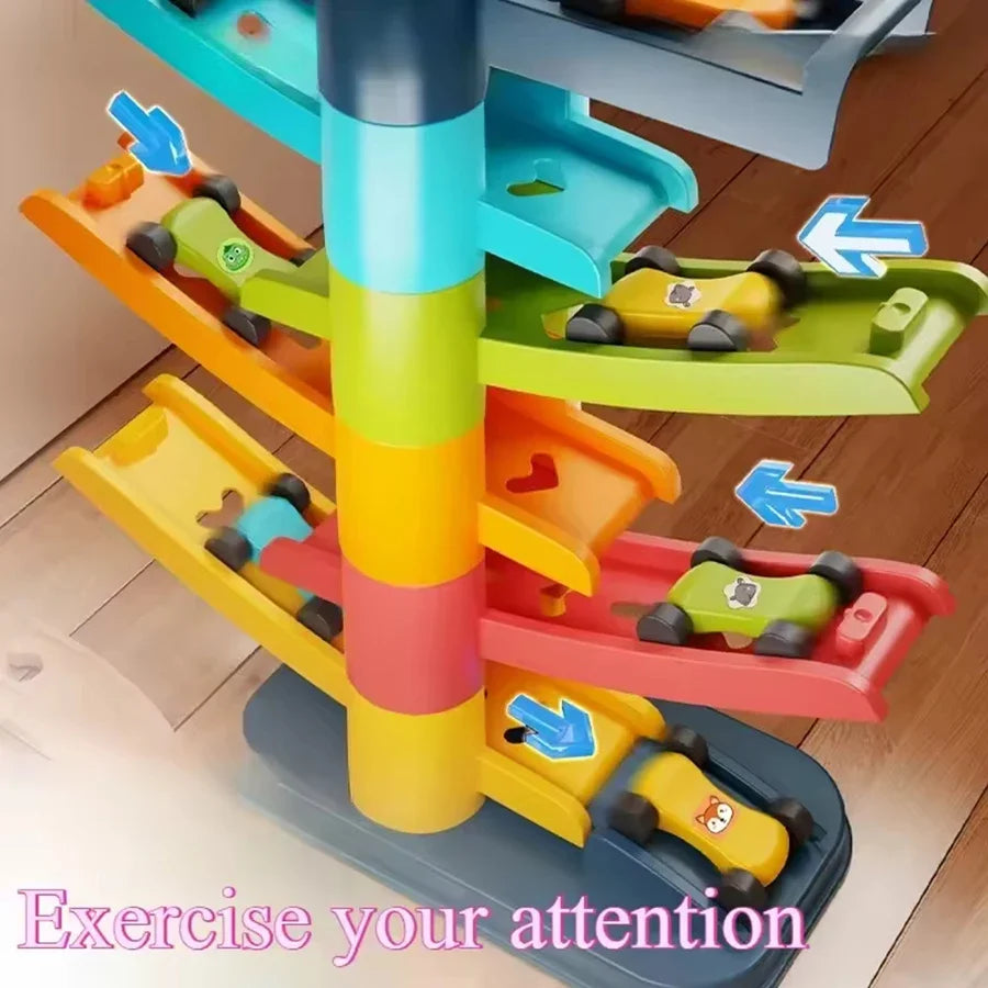 Gliding Car Ramp Toy – Multi-Level Race Track with 4, 6 or 12 Cars