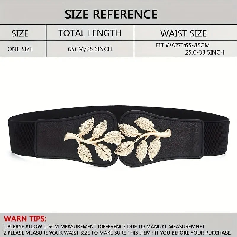 Women's Gold Leaf Elastic Waist Belt – Double Hook Buckle