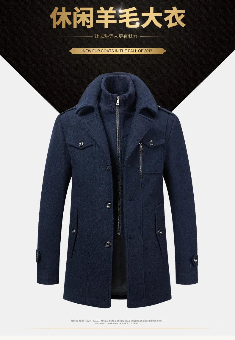 Men's Casual Business Woolen Overcoat Double-Collar Cold-Resistant Jacket Fashionable Autumn Winter 2025