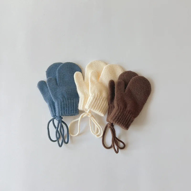 Baby Knit Mittens with String – Wool-Blend Toddler Mittens (Ages 1–4)