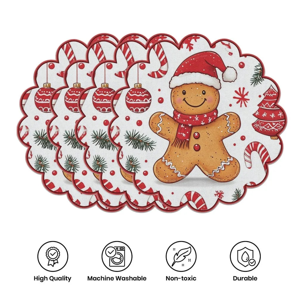 Christmas Round Placemats – Set of 4, Non-Slip & Heat Resistant