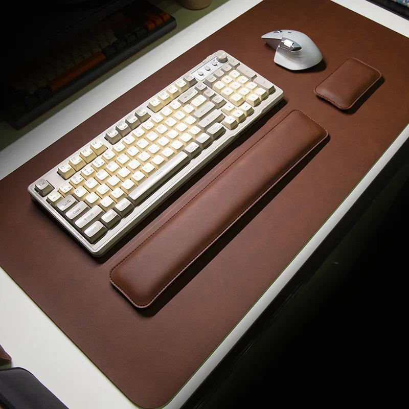 Large PU Leather Desk Mat with Keyboard Wrist Rest & Mouse Wrist Pad, Non-Slip Extended Pad for Office Gaming Desktop