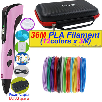 Penna 3D per bambini – Display LCD, velocità regolabile e kit con filamento PLA e custodia