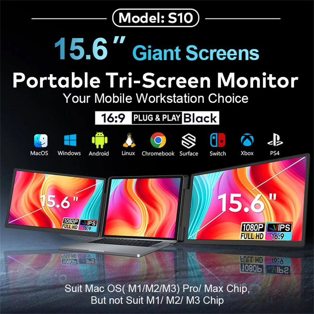 Rospider 15.6" Dual Screen Extender – FHD IPS Triple Expandable Laptop Monitor for Productivity