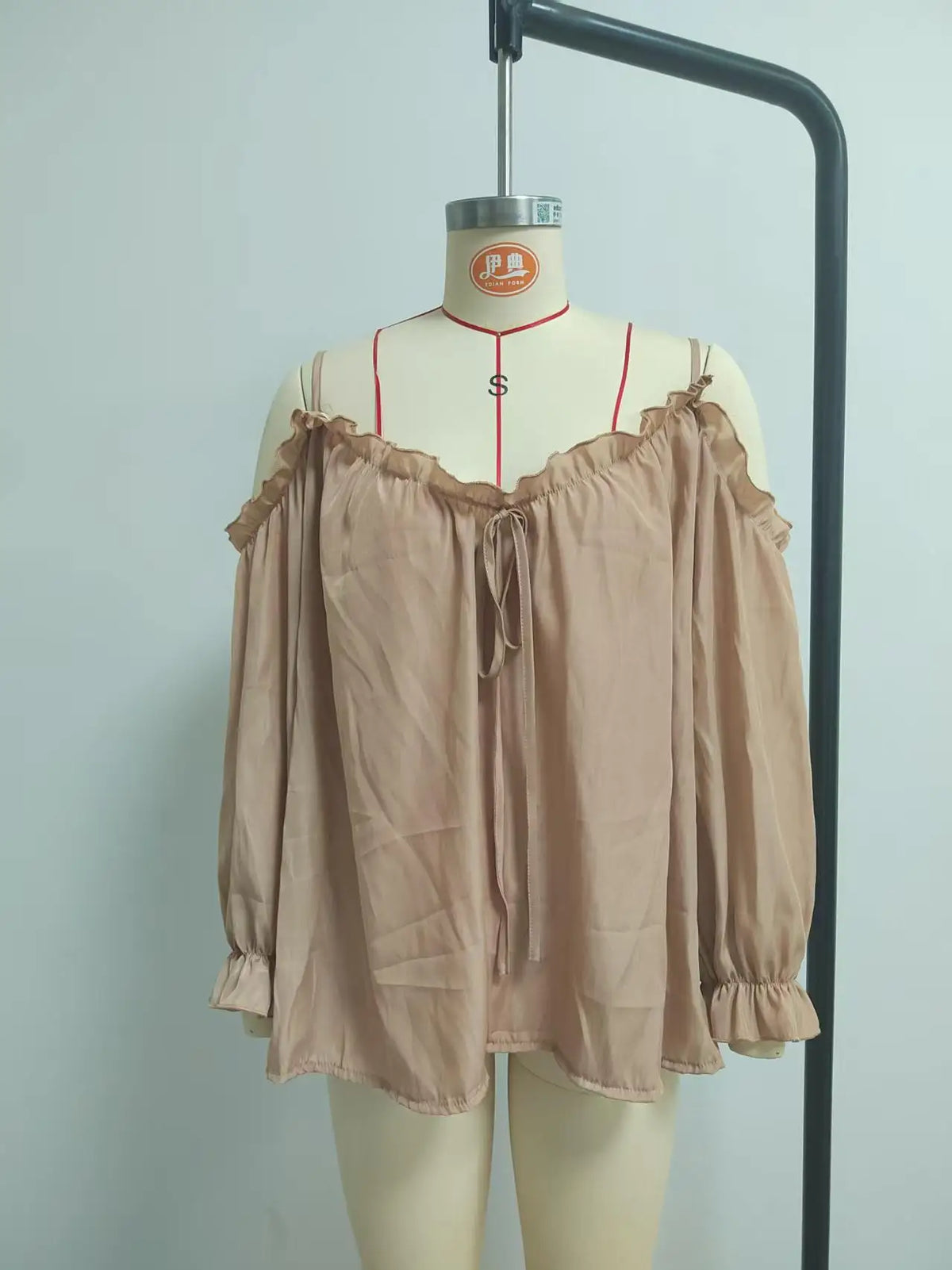Elegant Off Shoulder Blouse Ruffled V Neck Lace Up Puff Sleeve Chiffon Shirts Loose Casual Summer Fashion Women Long Sleeve Top