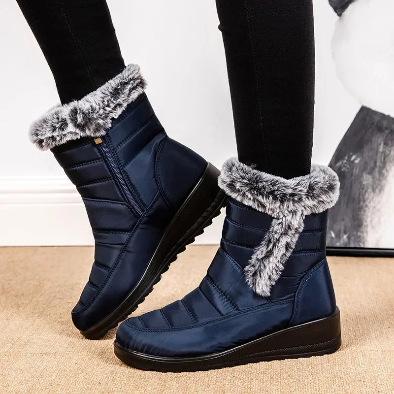 Thick Warm Long Plush Waterproof Snow Boots Women Winter 2025 Non Slip Soft Fur Ankle Boots Woman Plus Size 44 Cotton Shoes Mom