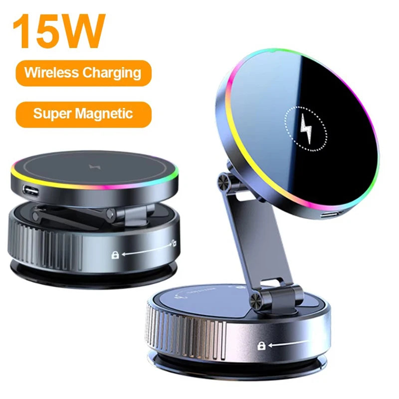 15W RGB Wireless Car Charger & 360° Phone Holder