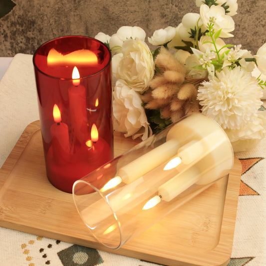 Flameless 3 in 1 LED Taper Candles with 15CM Lampshade Battery Operated Flickering Electric Window Candles for Christmas Wedding