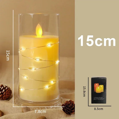 Flammenlose LED-Kerzen mit integrierten Sternen-Lichterketten | 3D-Flamme | Acryl | 3 Größen | Romantische Heimdekoration