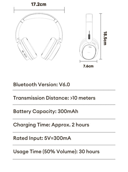 Auriculares inalámbricos plegables Lenovo LS105 – Bluetooth 6.0, 30 horas de reproducción, micrófono integrado