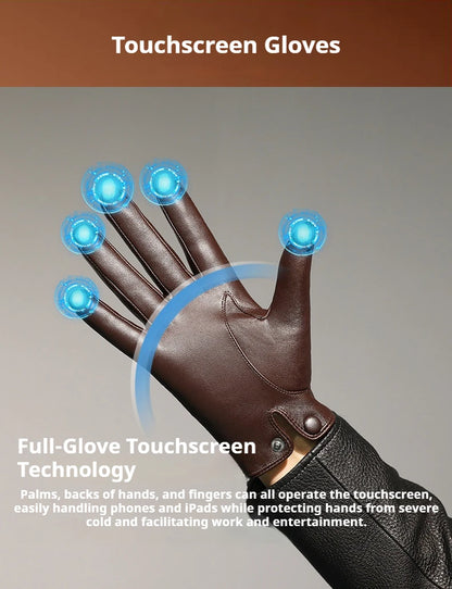 Guantes de cuero de oveja auténtico para hombre – Guantes de invierno para pantalla táctil