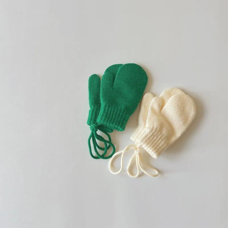 Baby Knit Mittens with String – Wool-Blend Toddler Mittens (Ages 1–4)