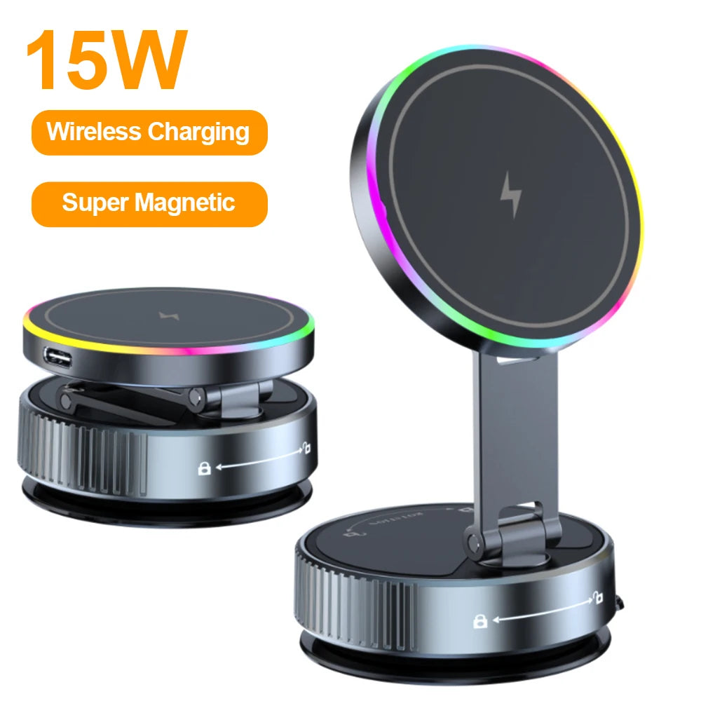 15W RGB Wireless Car Charger & 360° Phone Holder