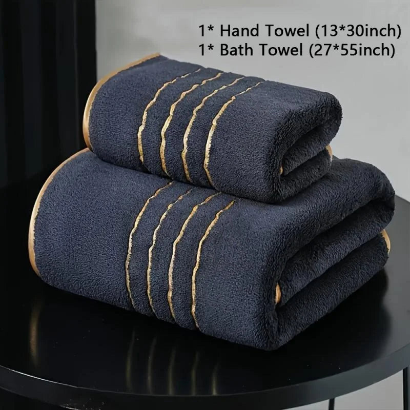 Gold Stripe Coral Fleece Towel Set – 2, 3, 6 or 8 Pieces