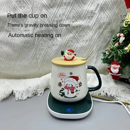 Santa Mug Warmer Gift Set – Ceramic Mug with Lid, Spoon & 55°C Warming Coaster
