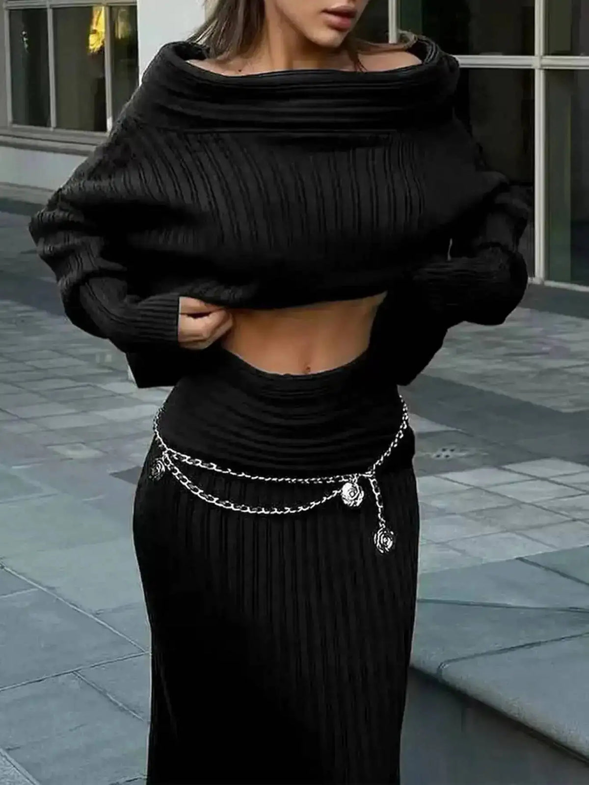Women's Off-Shoulder Long-Sleeve Knit Dress