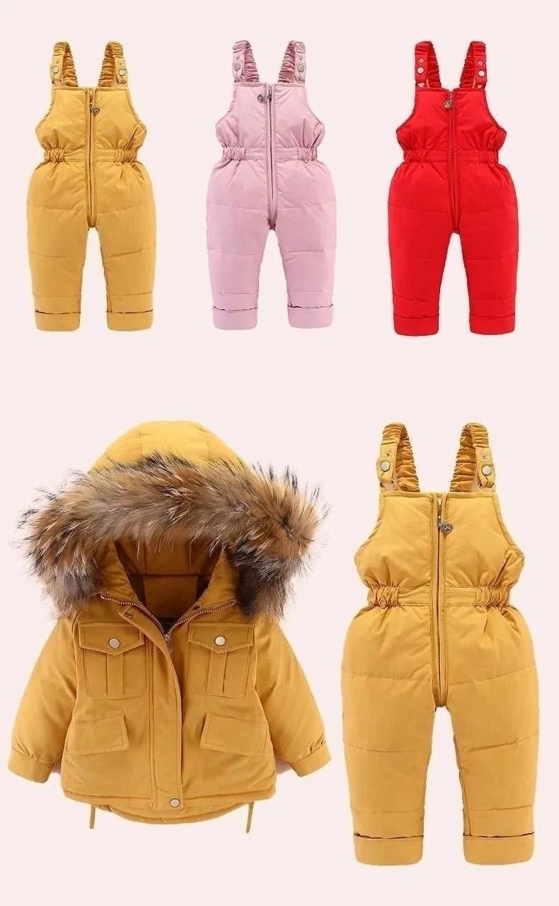 Autumn Winter Down Jacket for Girl Clothes Kids Overalls Snowsuit Baby Boy over Coat Toddler New Clothing Set Parka Real Fur