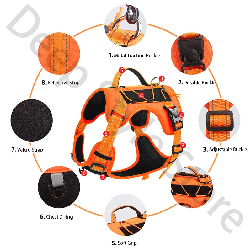 New Reflective Tactical Dog Harness No Pull Adjustable Vest Explosion Proof Durable Pet Chest Strap For Small Medium Large Dogs