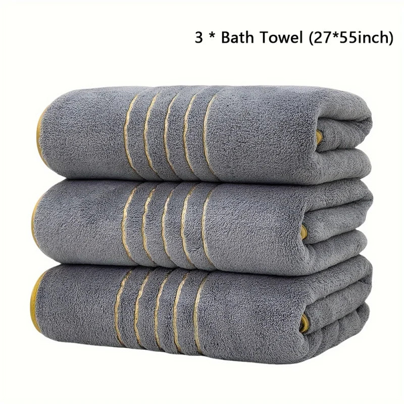 Gold Stripe Coral Fleece Towel Set – 2, 3, 6 or 8 Pieces