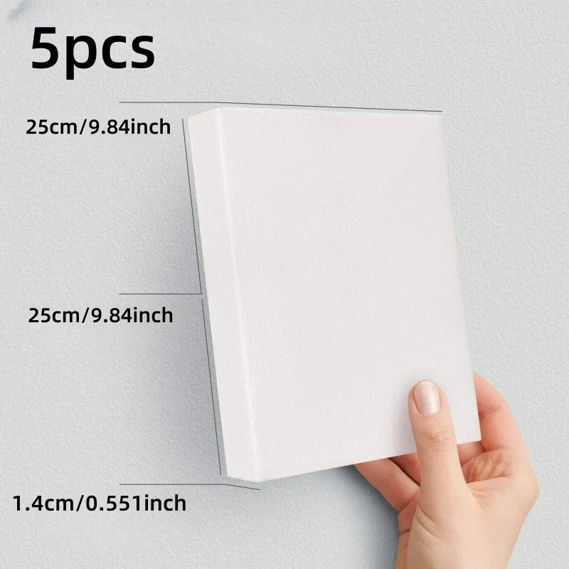 5-Pack White Blank Artist Canvas Boards – Wooden Frame Cotton Canvases for Oil, Acrylic & Watercolour Painting