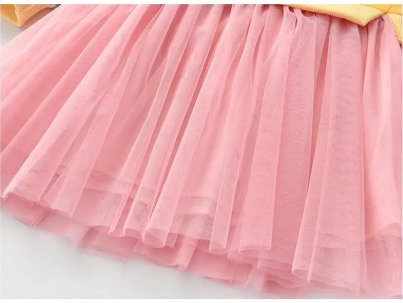 Girls' Rainbow Stripe Fleece Tutu Dress - Long Sleeve Autumn Princess Dress, 3T-7T