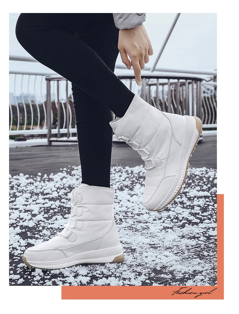 Women's Lace-Up Snow Boots – Plush-Lined Mid-Calf Winter Boots