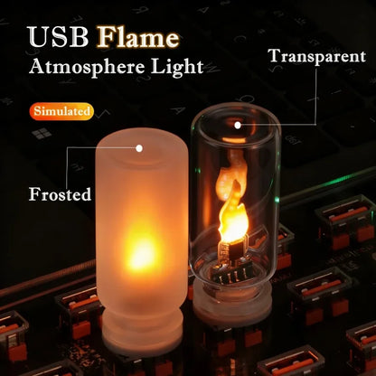Luce Notturna a LED con Fiamma Tremolante USB in Vetro a Forma di Candela | 5 Stili | Decorazione per Auto, Casa e Laptop