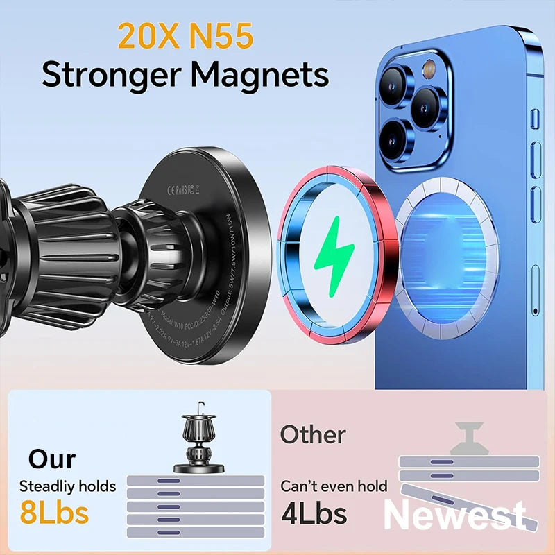 15W Magnetic Dashboard Wireless Car Charger & Mount
