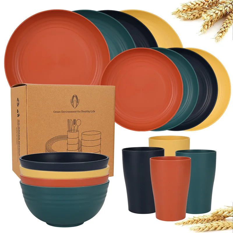 16-Piece Wheat-Straw Tableware Set