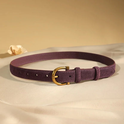 Cintura da donna in camoscio con fibbia dorata a forma di ferro di cavallo