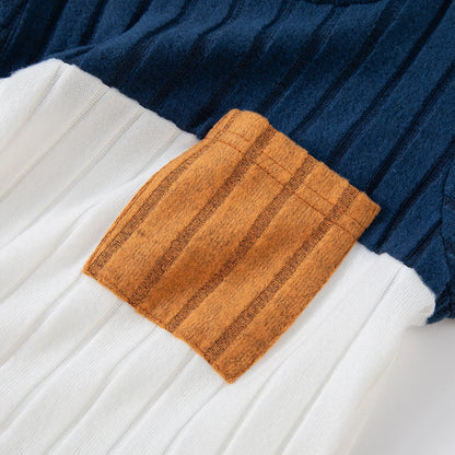 Conjunto de suéter y pantalones de bloques de color para niño - Atuendo de invierno de manga larga, tallas 90-130