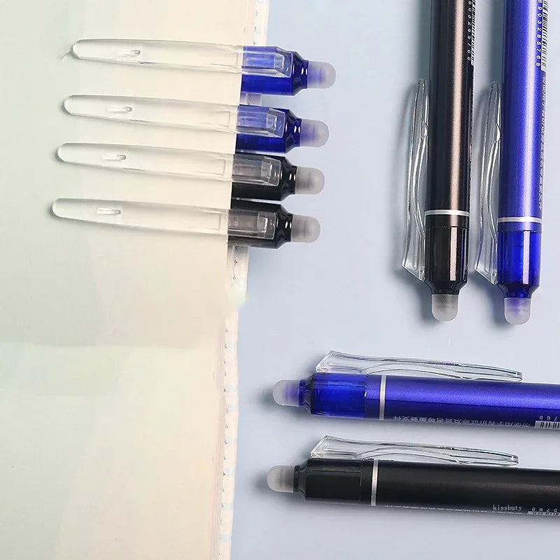 Erasable Retractable Gel Pen Set, 0.5mm Black Blue Ink Pens with Refills and Built-in Eraser for Daily School Office Stationery