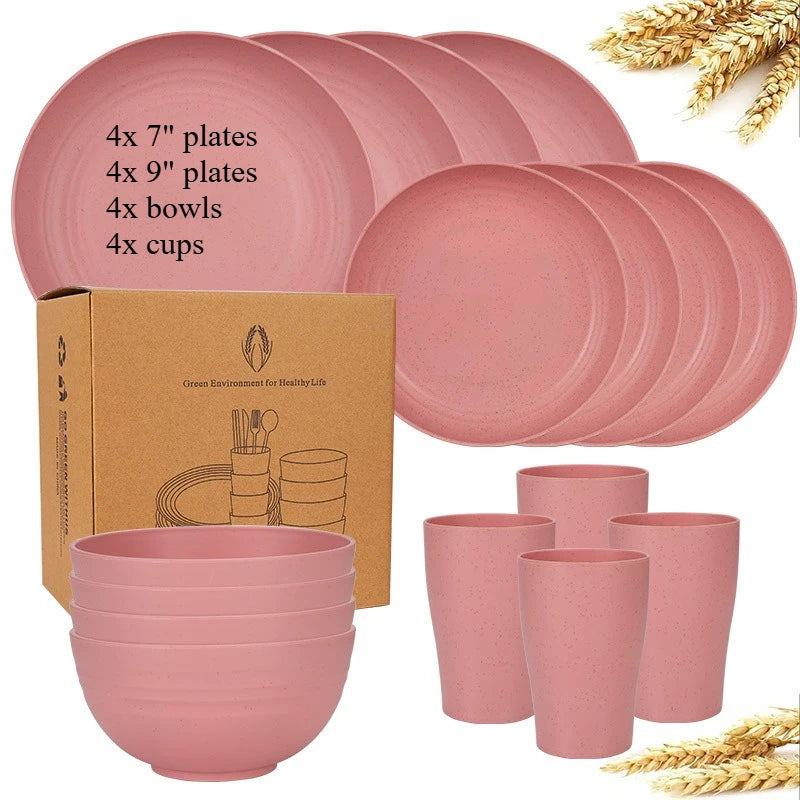 16-Piece Wheat-Straw Tableware Set