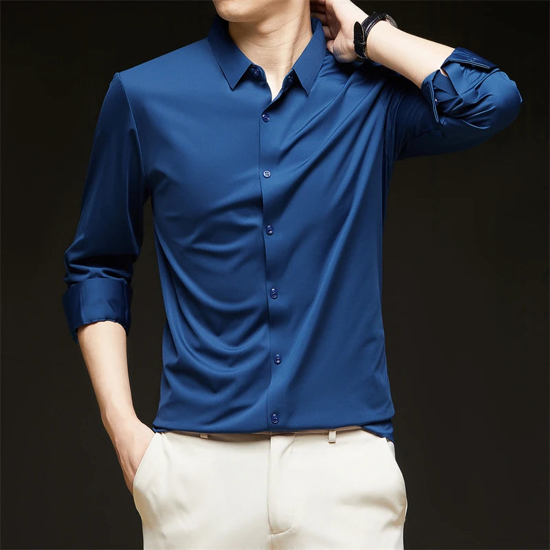 Men's Solid Long-Sleeve Business Casual Shirt