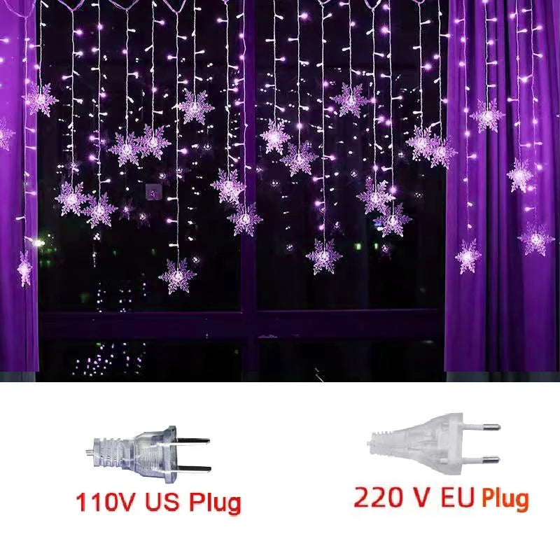 Snowflake Curtain Lights – 3.2 m LED Christmas Window Lights, 8 Modes