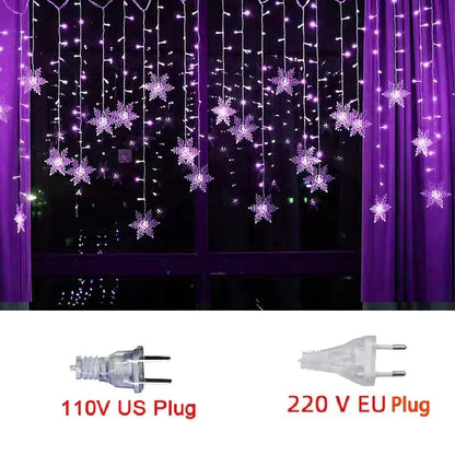 Snowflake Curtain Lights – 3.2 m LED Christmas Window Lights, 8 Modes